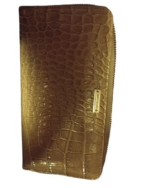 Kate Spade Crocodile Embossed Cream Polka Dot Inner Lining Zipper Wallet